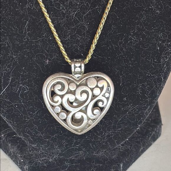 Brighton Silver Plated Heart Swirl Pendant Badge Necklace 31” Chain Extender - Picture 1 of 5